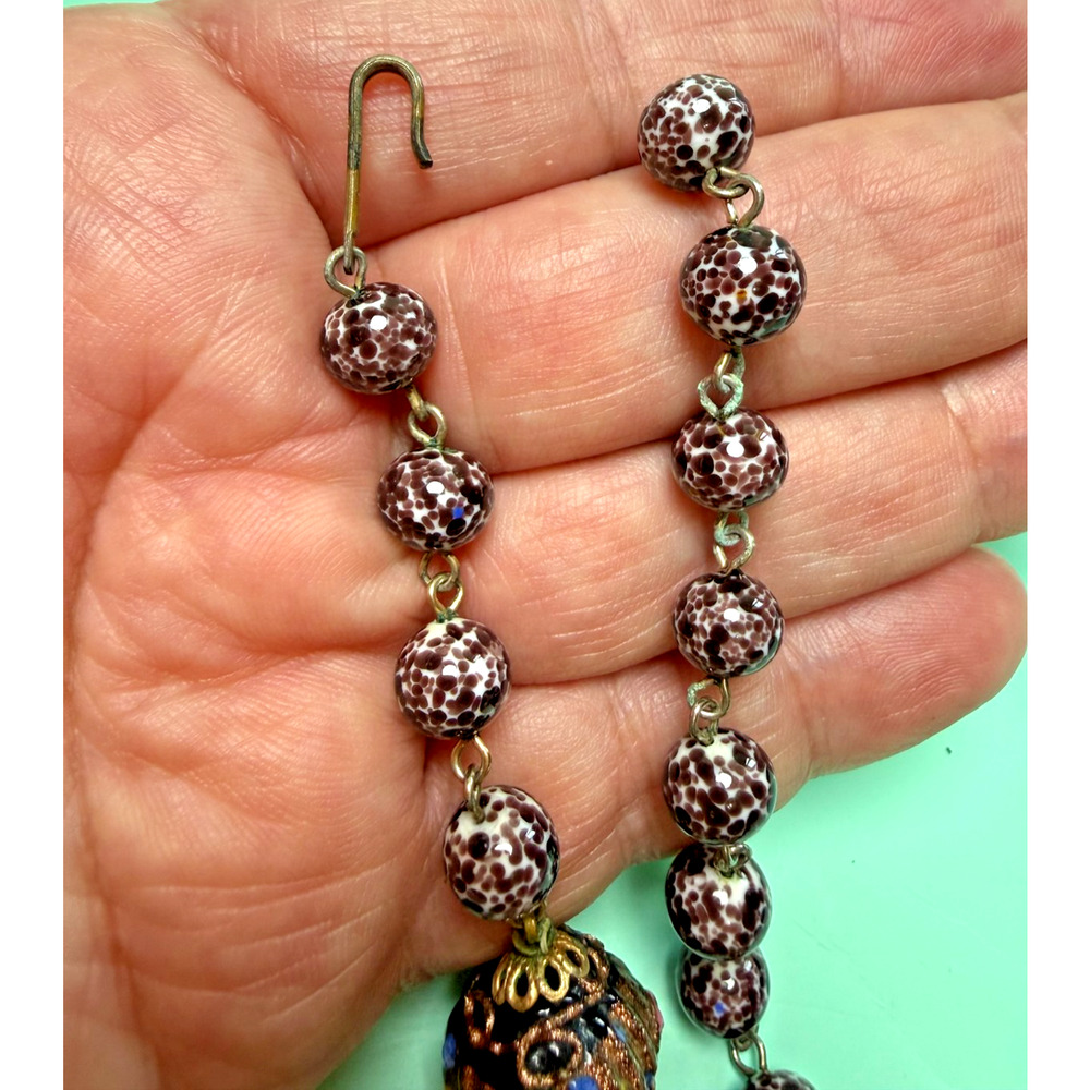 Vintage Venetian Wedding Cake Glass Bead Necklace Fiorato Black Gold Foil Italy - Picture 6 of 6